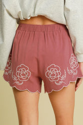 Umgee Full Size Linen Blend Shorts with Floral Embroidered Details Plus Size OutfitFlow